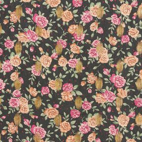 Flowers and gold dots crepe chiffon – black, 
