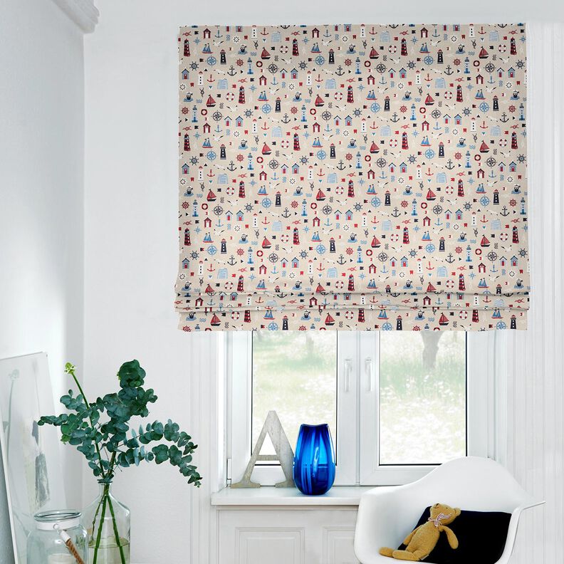 Decor Fabric Half Panama maritime classics – natural/navy blue,  image number 6
