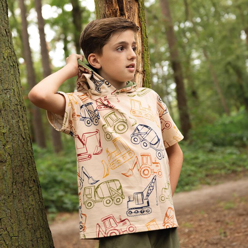 French Terry Construction vehicles| Poppy Fabrics – beige/navy blue,  image number 5