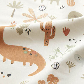 Cotton Poplin happy dinosaurs – cream/fawn, 