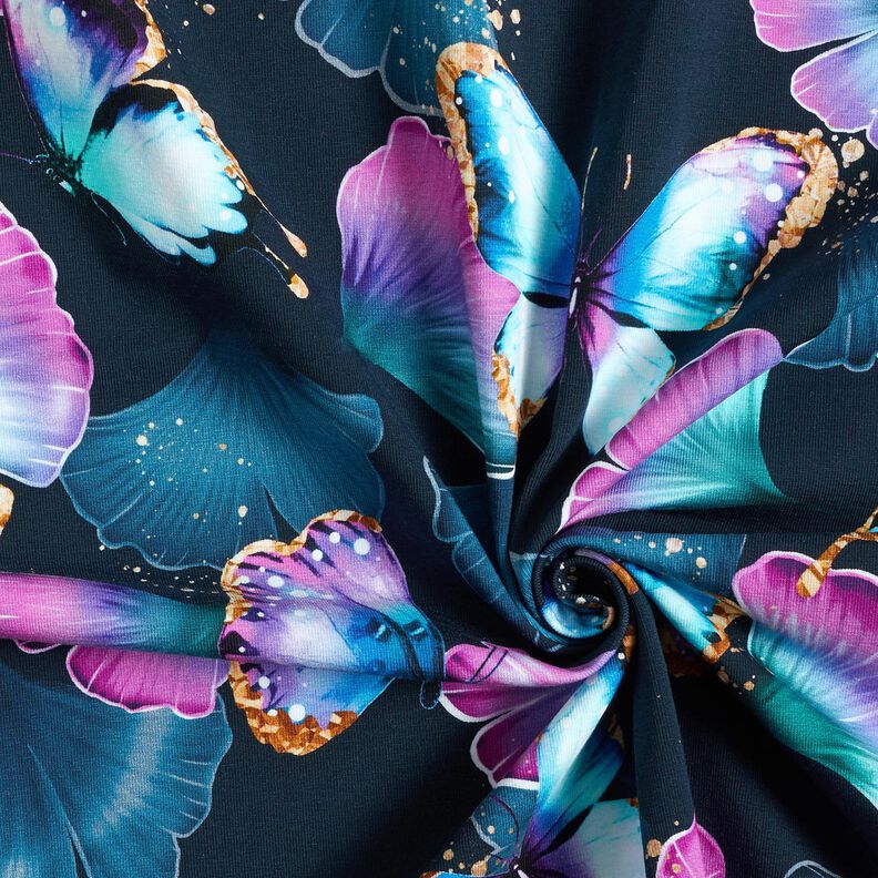 Cotton Jersey Ginkgo Butterflies | Glitzerpüppi  – midnight blue,  image number 3