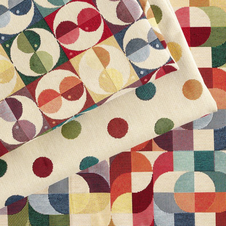 Decor Fabric Tapestry Fabric retro shapes – light beige/carmine,  image number 5