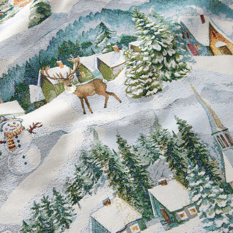 Decor Fabric Tapestry Fabric Winter Landscape – ivory/light turquoise, image number 2
