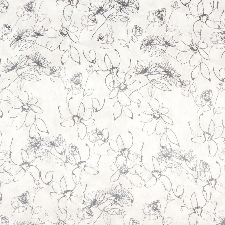 Floral drawing shiny metallic viscose blend – white/black,  image number 1