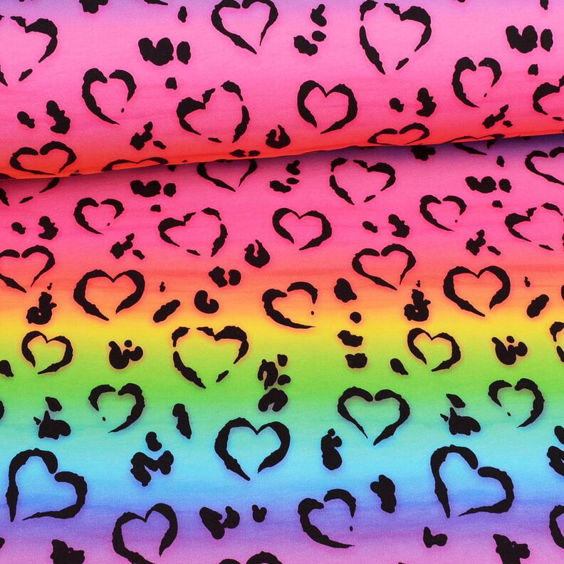 Cotton Jersey Rainbow leopard print hearts | Glitzerpüppi – black/colour mix,  image number 2