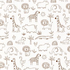 Cotton Jersey jungle animal drawings – ivory/chocolate, 