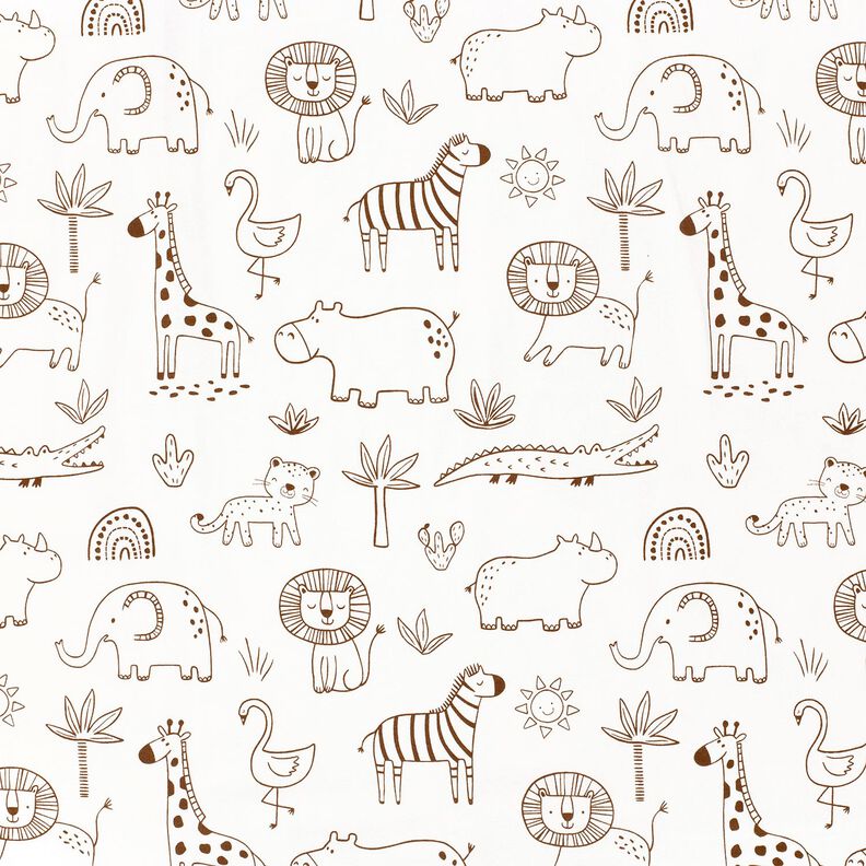 Cotton Jersey jungle animal drawings – ivory/chocolate,  image number 1