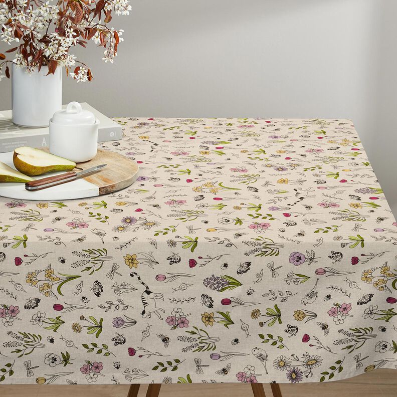 Decor Fabric Half Panama Spring flowers – natural/pink,  image number 8