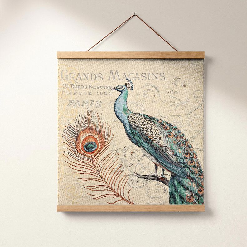 Decorative Panel Tapestry Fabric Peacock &ndash; light beige/blue,  image number 5