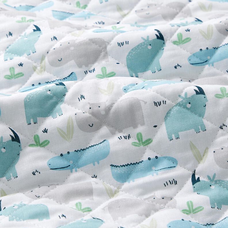 Quilted Fabric Hippopotamus and rhinoceros – offwhite,  image number 2