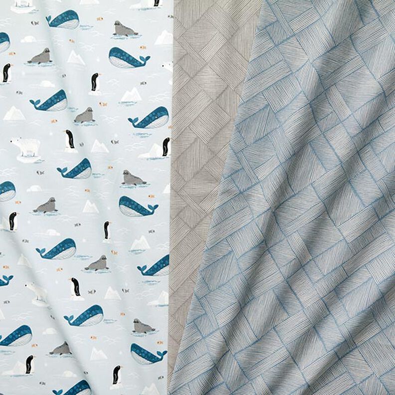 Decor Fabric Half Panama Line Patchwork – steel blue/natural,  image number 5