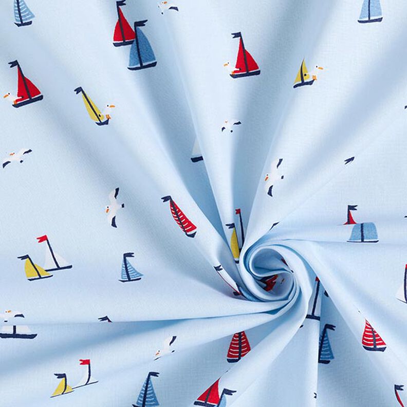 Cotton Poplin Sailboats and Seagulls – sky blue,  image number 3