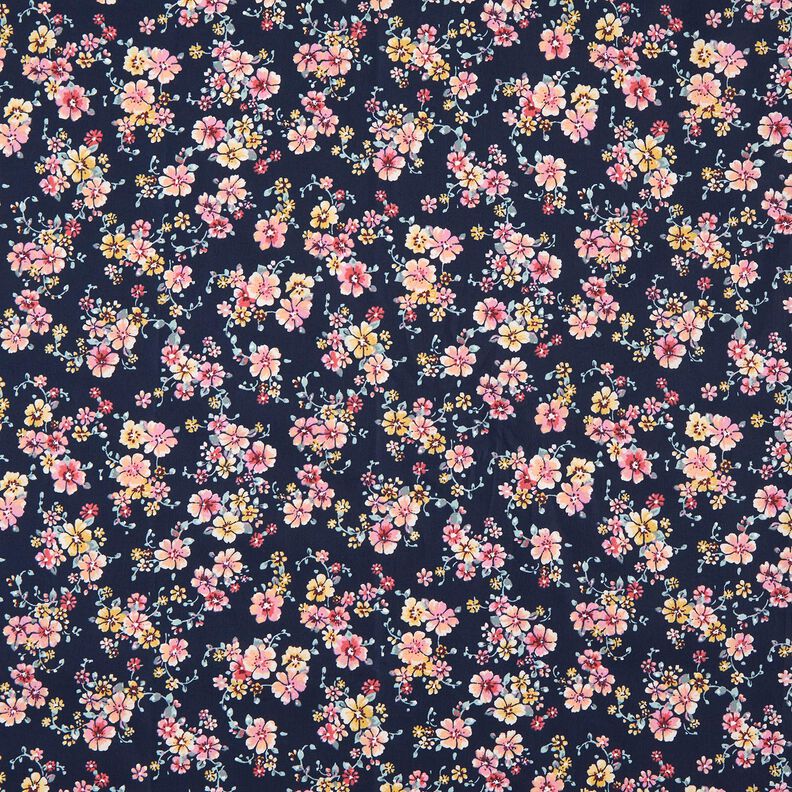 Coated Cotton romantic flowers – navy blue,  image number 1