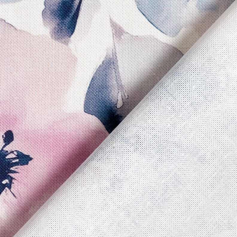Decor Fabric Half Panama large watercolour flowers – white/pastel violet, image number 4