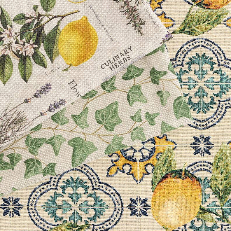 Decor Fabric Half Panama kitchen herbs – natural/yellow,  image number 5