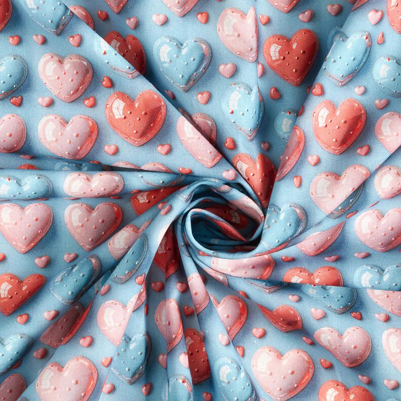 Cotton Poplin shiny hearts Digital Print – light blue,  image number 3