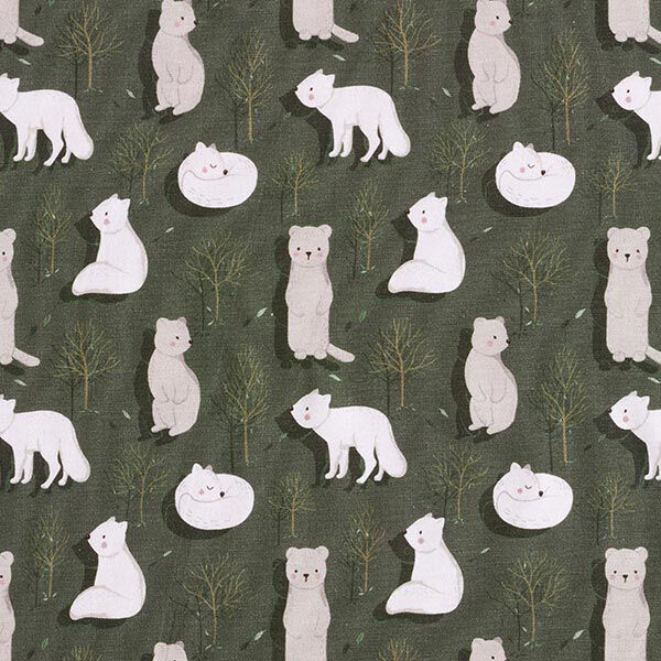 Organic Cotton Jersey Arctic Fox and Marmot Digital Print – dark pine,  image number 1