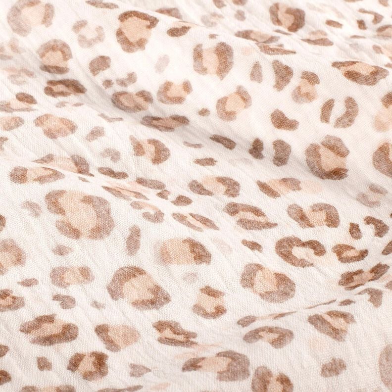 Double Gauze/Muslin Watercolor leopard print Digital Print – ivory, image number 2