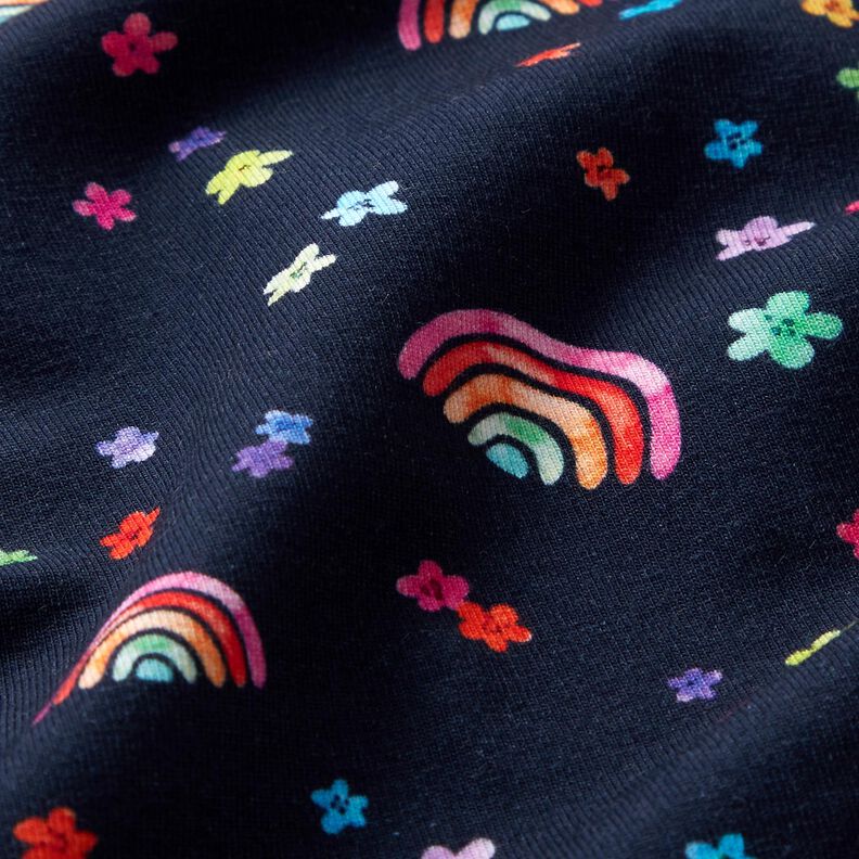 Cotton Jersey colourful flowers and rainbows Digital Print – midnight blue/colour mix,  image number 2