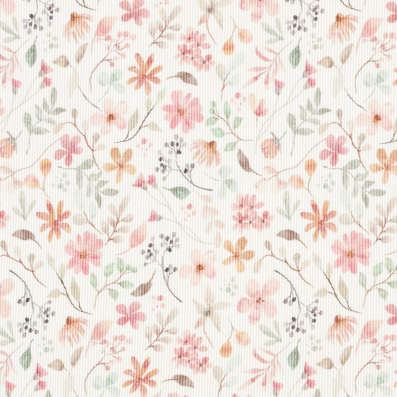 Ribbed Jersey sweet flower meadow Digital Print – offwhite,  image number 1