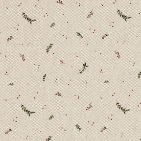 Decor Fabric Half Panama small winter berries – natural/carmine, 