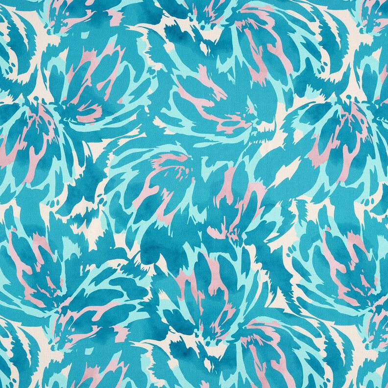 Satin crepe abstract petals – turquoise/cream,  image number 1