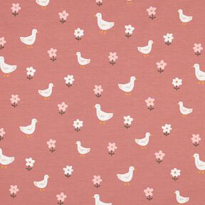 Cotton Jersey Geese on the flower meadow | Poppy Fabrics – dark dusky pink/white, 