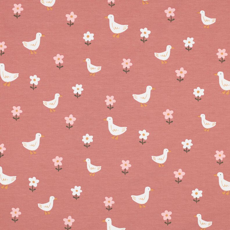 Cotton Jersey Geese on the flower meadow | Poppy Fabrics – dark dusky pink/white,  image number 1