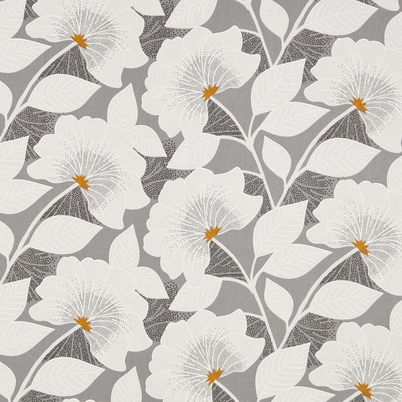 Decor Fabric Half Panama large flowers – grey,  image number 1