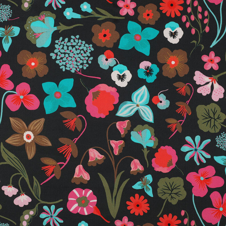 Cotton Poplin Meadow Flower Digital Print | Nerida Hansen – black/turquoise,  image number 1
