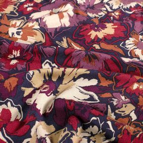 Viscose Jersey expressive flowers – navy blue/red lilac, 