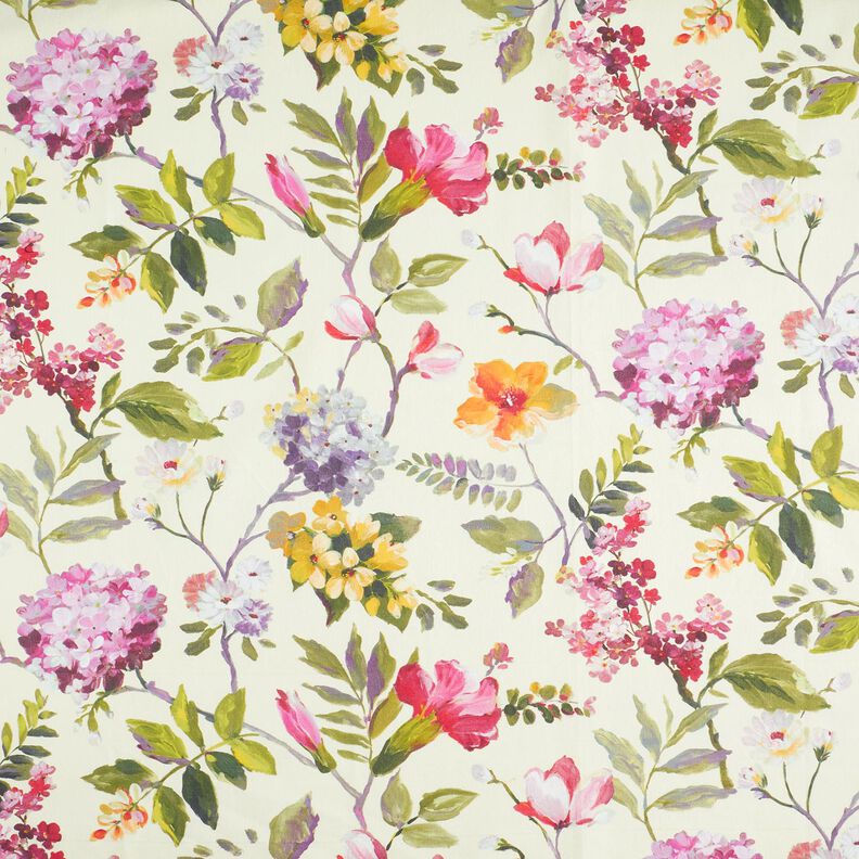 Decor Fabric Canvas Hydrangeas – cream/pale berry, image number 1
