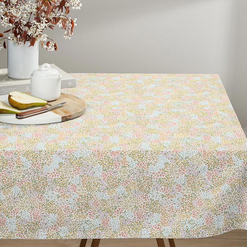 Decor Fabric Half Panama colourful mini flowers – ivory/pink,  image number 7