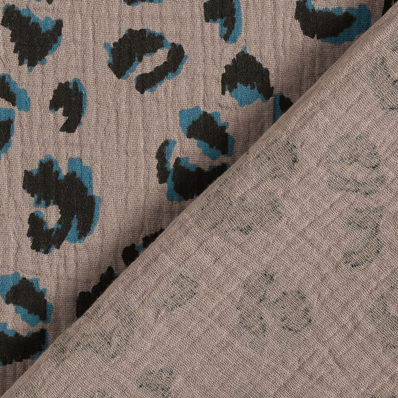Double Gauze/Muslin leopard print – taupe/petrol,  image number 4