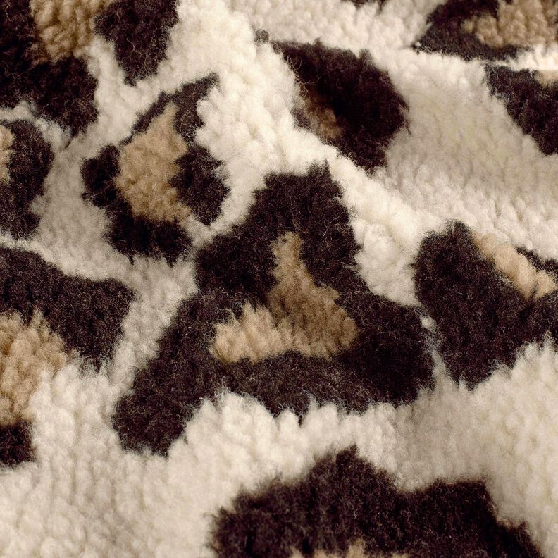 Sherpa teddy plush leopard print – almond/black, image number 2
