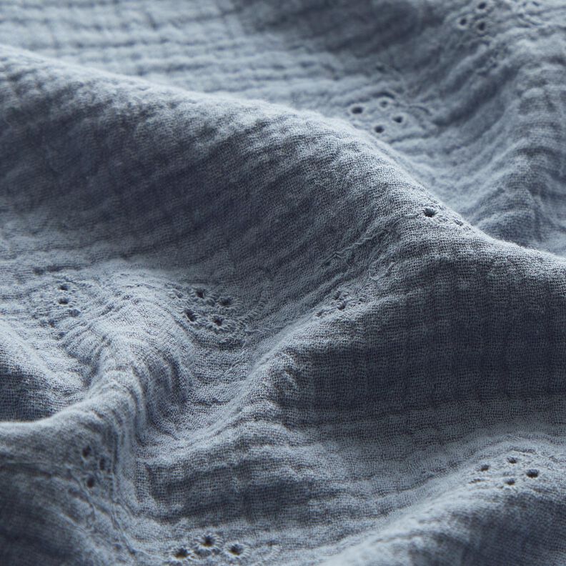 Double Gauze/Muslin Broderie Anglaise flower tendrils – blue grey,  image number 2