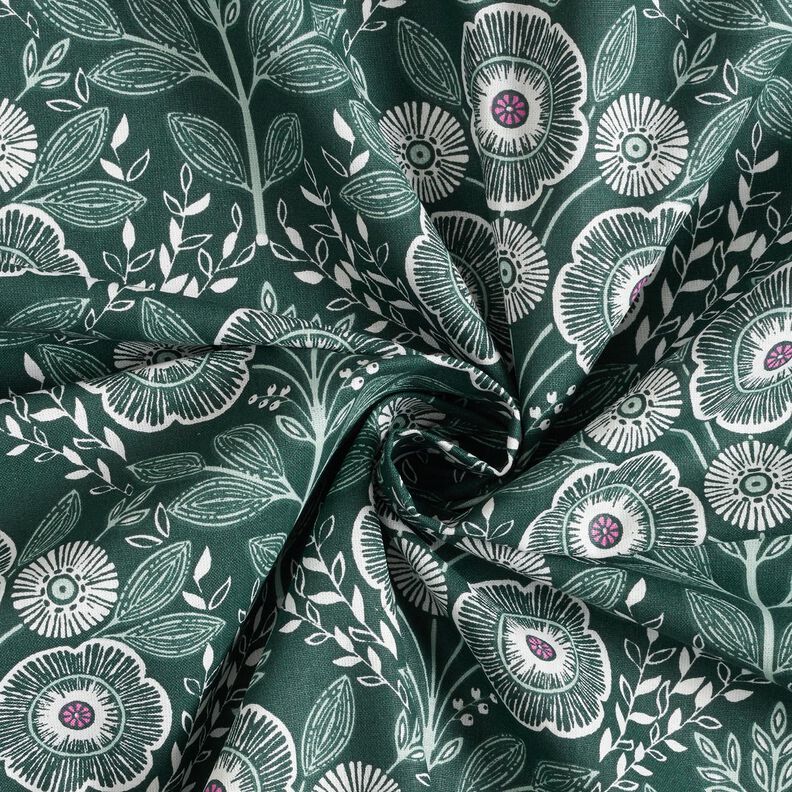 Cotton Cretonne flower tendrils – blue spruce/ivory,  image number 3