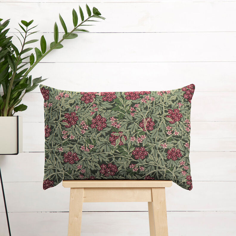 Decor Fabric Half Panama Jasmine blossoms – dark pine/burgundy,  image number 7