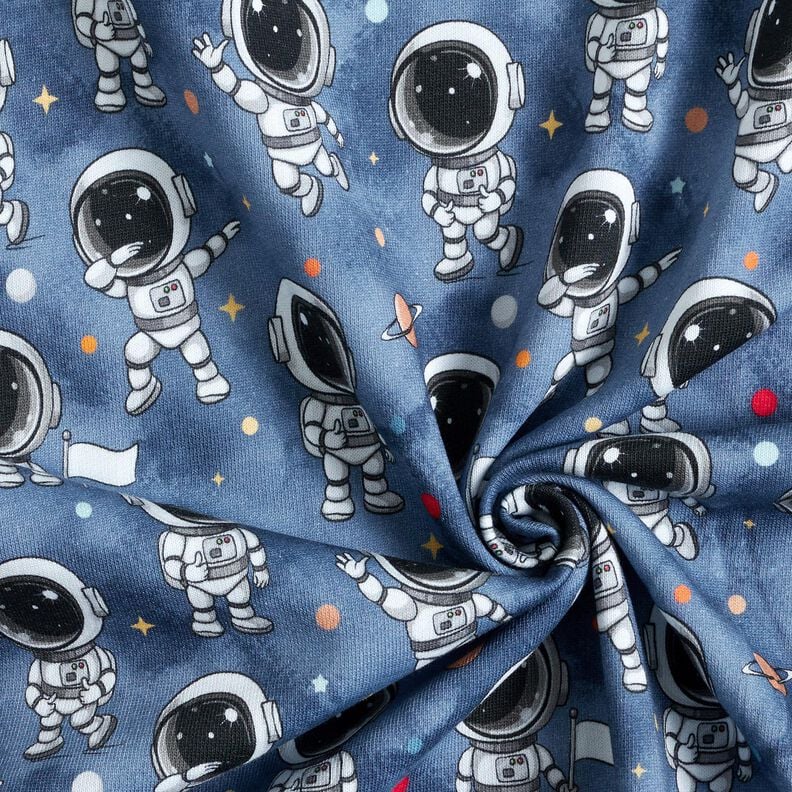 Brushed Sweatshirt Fabric cool astronauts Digital Print – blue grey,  image number 3