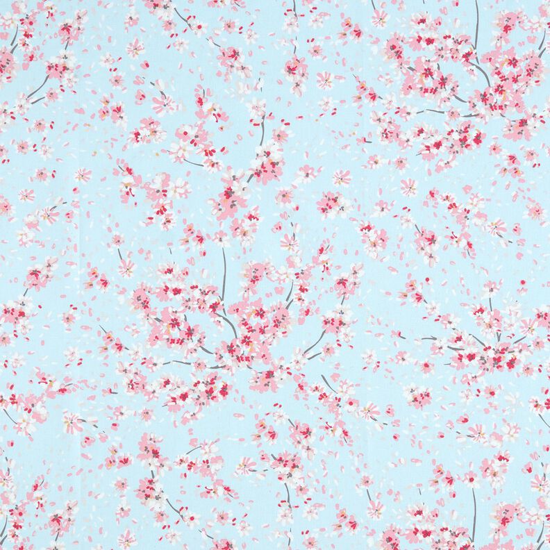 Decor Fabric Half Panama cherry blossom branches – light blue/pink,  image number 1