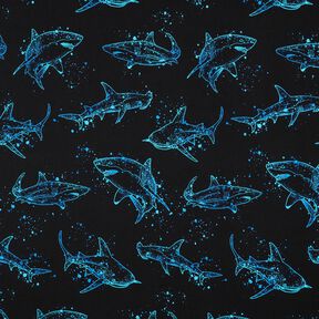 Cotton Jersey sharks | Glitzerpüppi – black/light turquoise, 