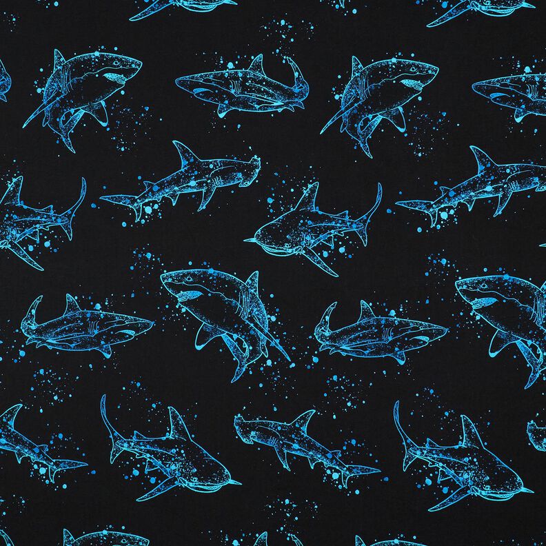 Cotton Jersey sharks | Glitzerpüppi – black/light turquoise,  image number 1
