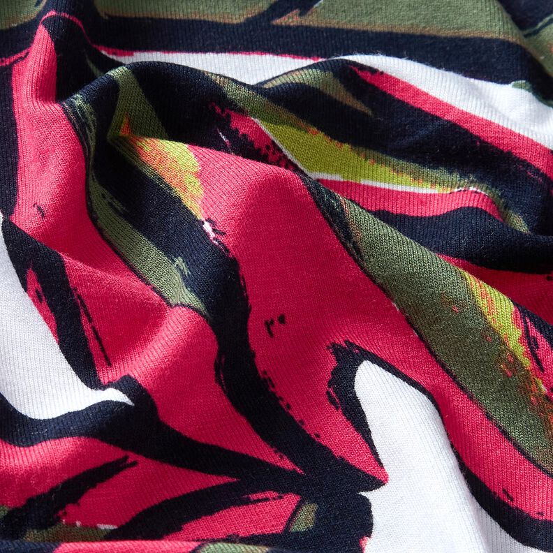 Viscose Jersey large leaves – intense pink/midnight blue,  image number 2