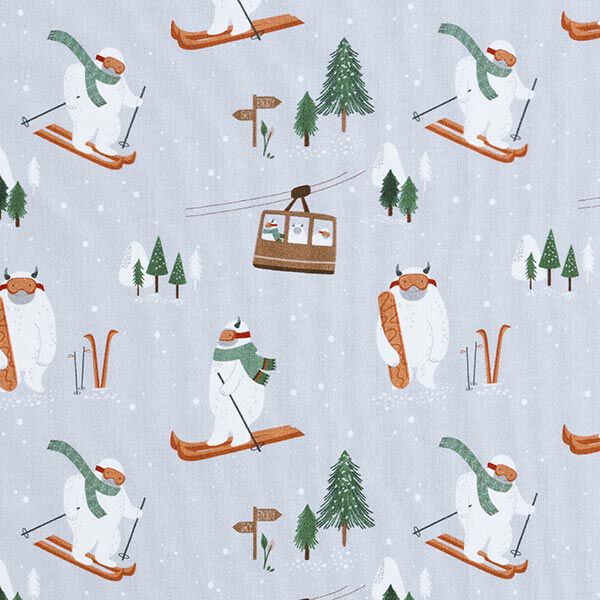 Organic French Terry Yetis Go Skiing Digital Print – silver grey, image number 1