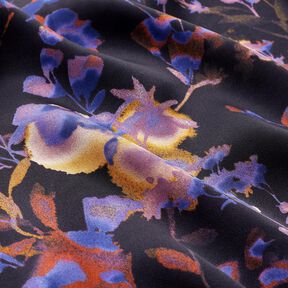 viscose fabric Cupro watercolor flowers – black/blue lilac, 