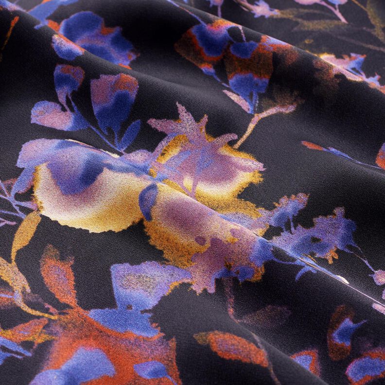 viscose fabric Cupro watercolor flowers – black/blue lilac,  image number 2
