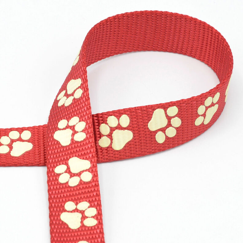 Reflective woven tape Dog leash Paws [20 mm] – red,  image number 1