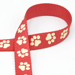 Reflective woven tape Dog leash Paws [20 mm] – red, 