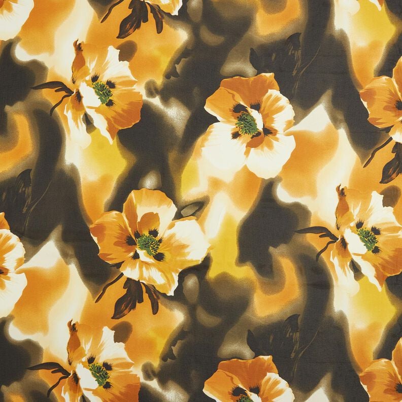 Watercolour flowers chiffon – white/curry yellow,  image number 1