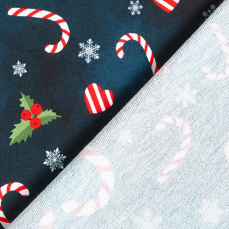 French Terry Candy Cane Hearts | Glitzerpüppi – midnight blue/chili, image number 4